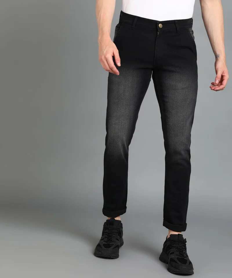 Urbano Fashion  Urbano Fashion Men's Black Slim Fit Washed Jeans Stretchable for Men | Best Price UAE